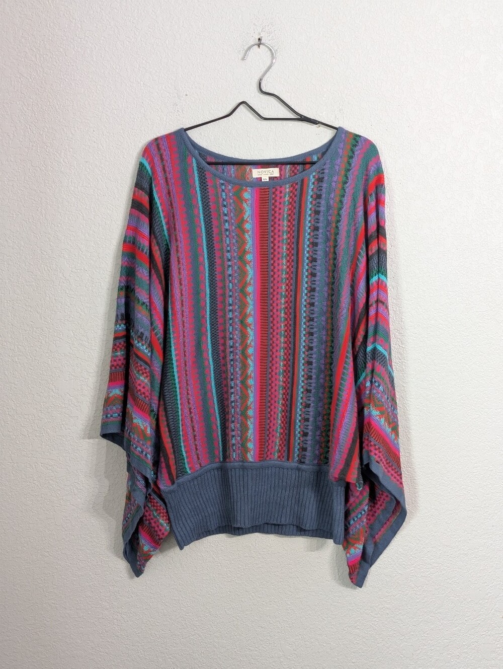 Novica Baby Alpaca Blend Artisan Striped Kimono Sleeve Sweater Sz S/M Lagenlook